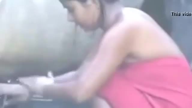 Desi village girl with big tits taking bath in public